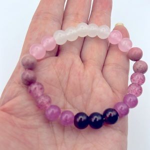 NATURAL GEMSTONE STRETCH BRACELET ROSE QUARTZ RHODONITE MOONSTONE 8mm